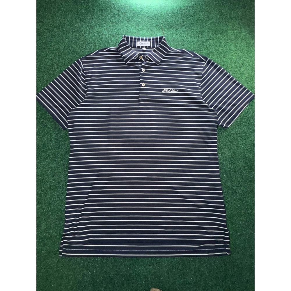 Peter Millar Summer Comfort Polo Shirt Mens Medium Navy Blue Striped Sea Island